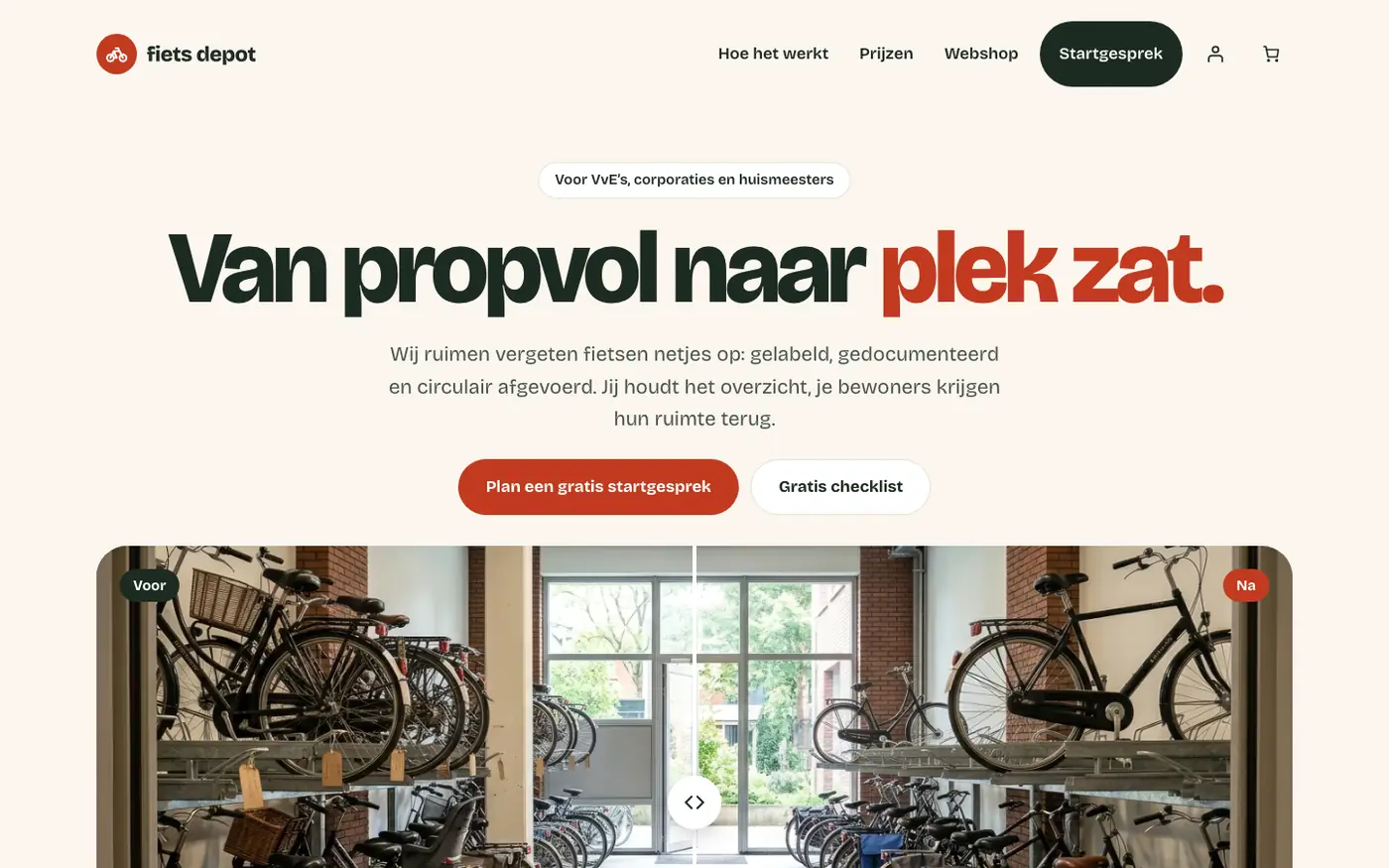 Homepage van Fiets Depot op desktop