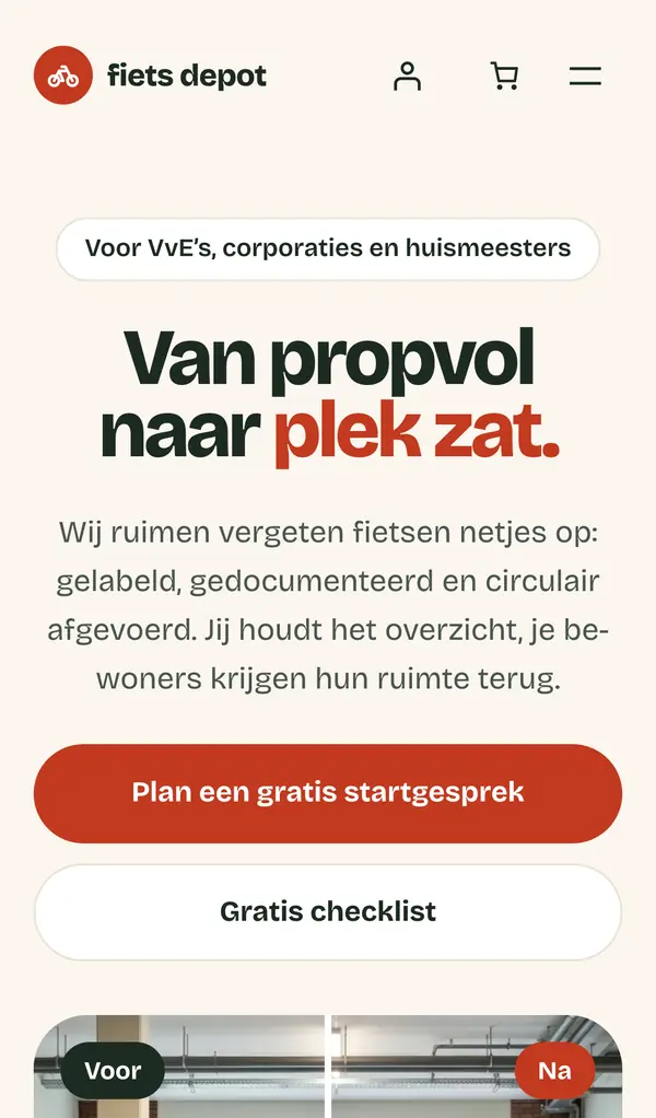 Homepage van Fiets Depot op mobiel
